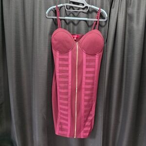 GUESS Los Angeles Burgundy Mesh Bandage Bodycon Mini Dress  Womens L